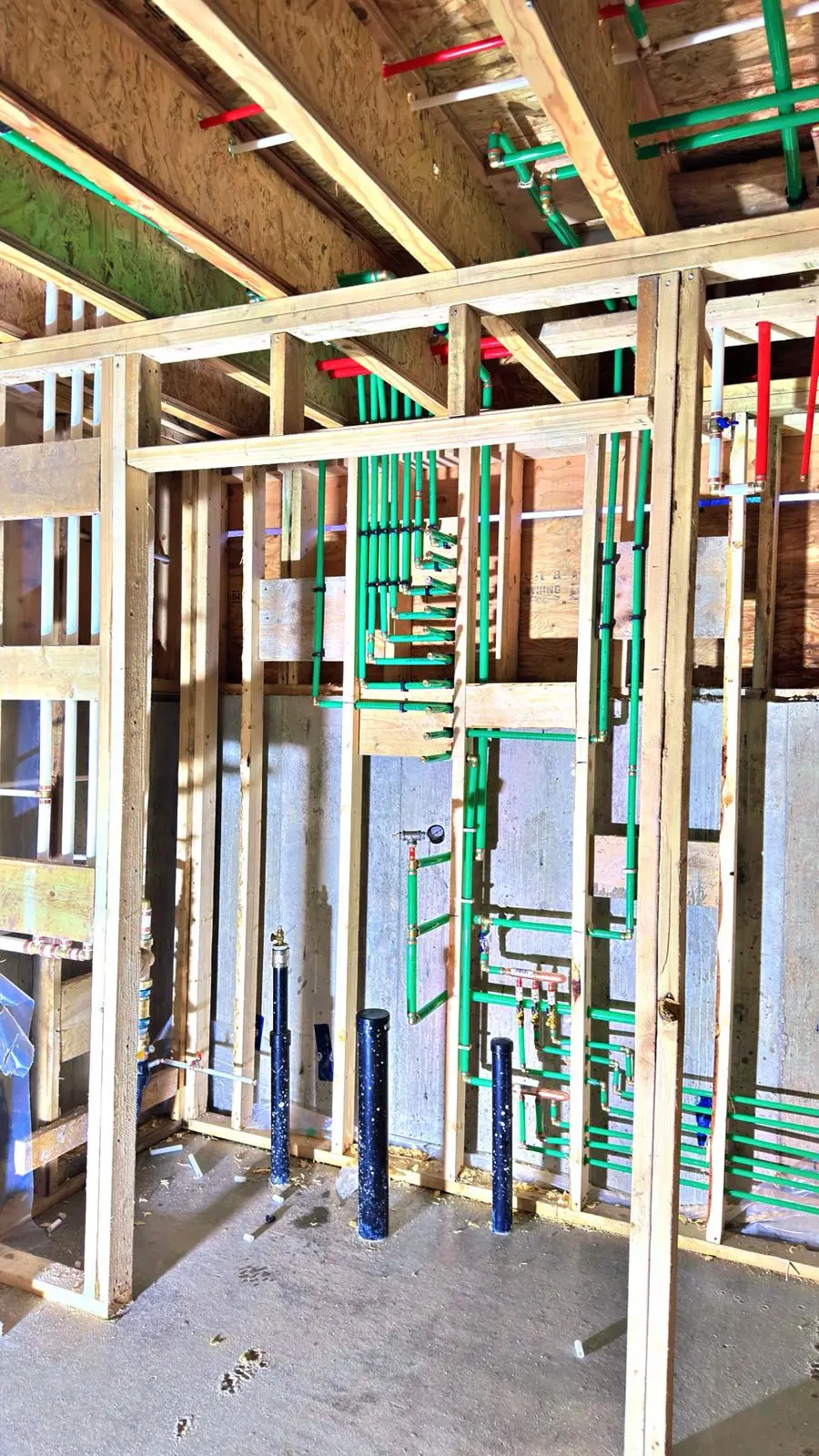 Radiant heating loops brought down the framing to the floor below.