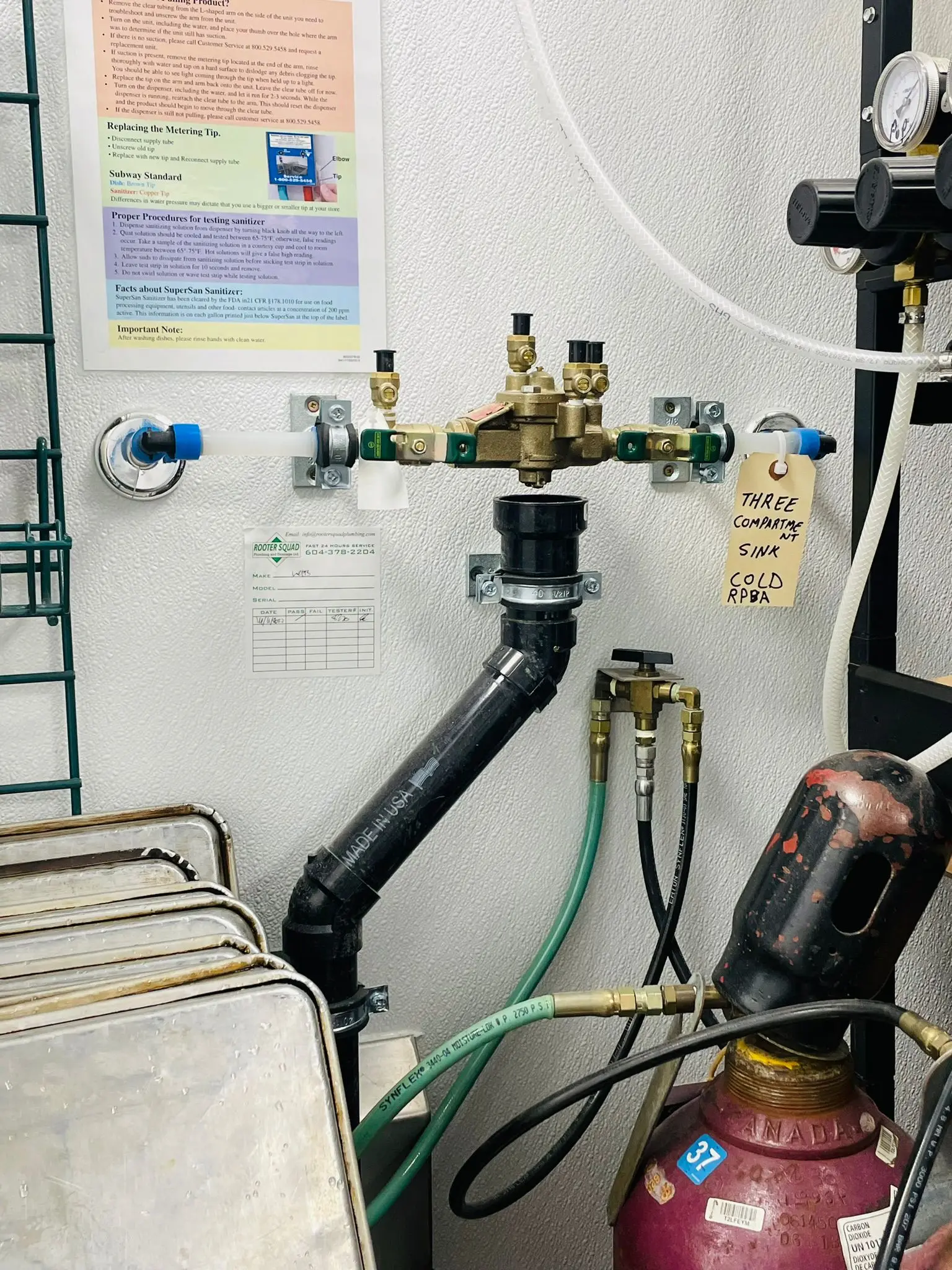 A backflow assembly with a test gauge fitted, commissioned on a new install.
